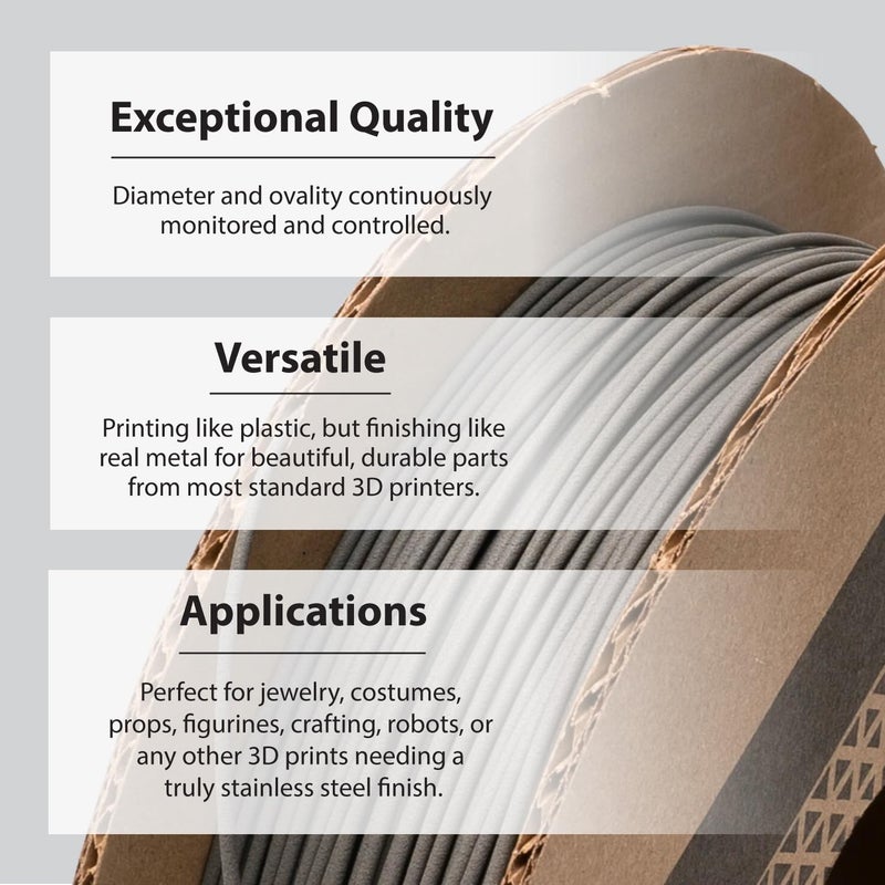 Proto-Pasta Protopasta Stainless Steel Filled PLA 3D Printer Filament | ProtoPlant Metal-Filled PLA Plastic Printer Filament with 60% Steel | Polish and Patina Friendly Metal Composite Filament | 500g Spool - Image 4
